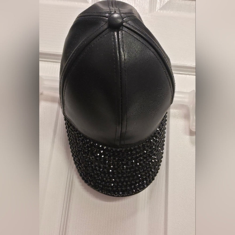 New Womens Black Rhinestone Embellished Cap